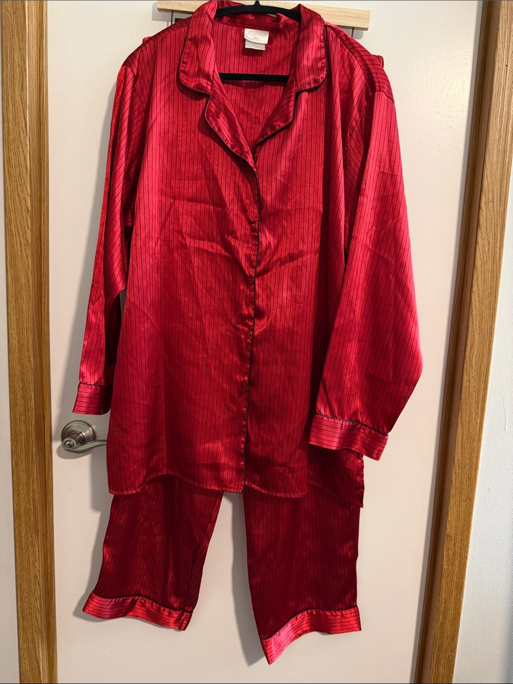 Secret Treasures Red Satin Pinstripe Sleep Top and Bottom